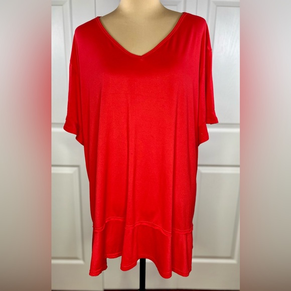 Doublju Tops - Doublju Bright Red V-Neck Short Sleeve Top